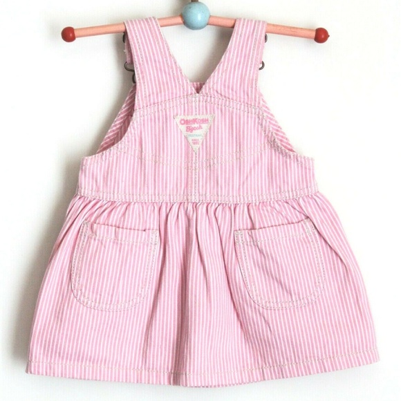 OshKosh Overall Dress Vetbak Pink & White Stripe Bibs B'Gosh Cottagecore Kids - Picture 2 of 10